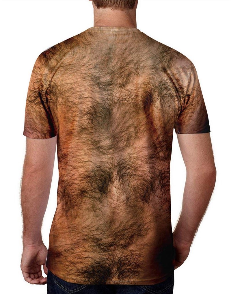 uideazone Men 3D Chest Hairy Printed Short Sleeve T-Shirt Casual Crew Neck Shirt Top - Image 2